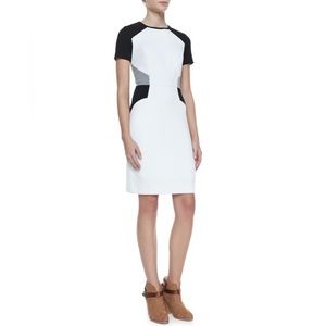 Milly Size Medium Colorblock Ponte Dress White Black Gray back zip